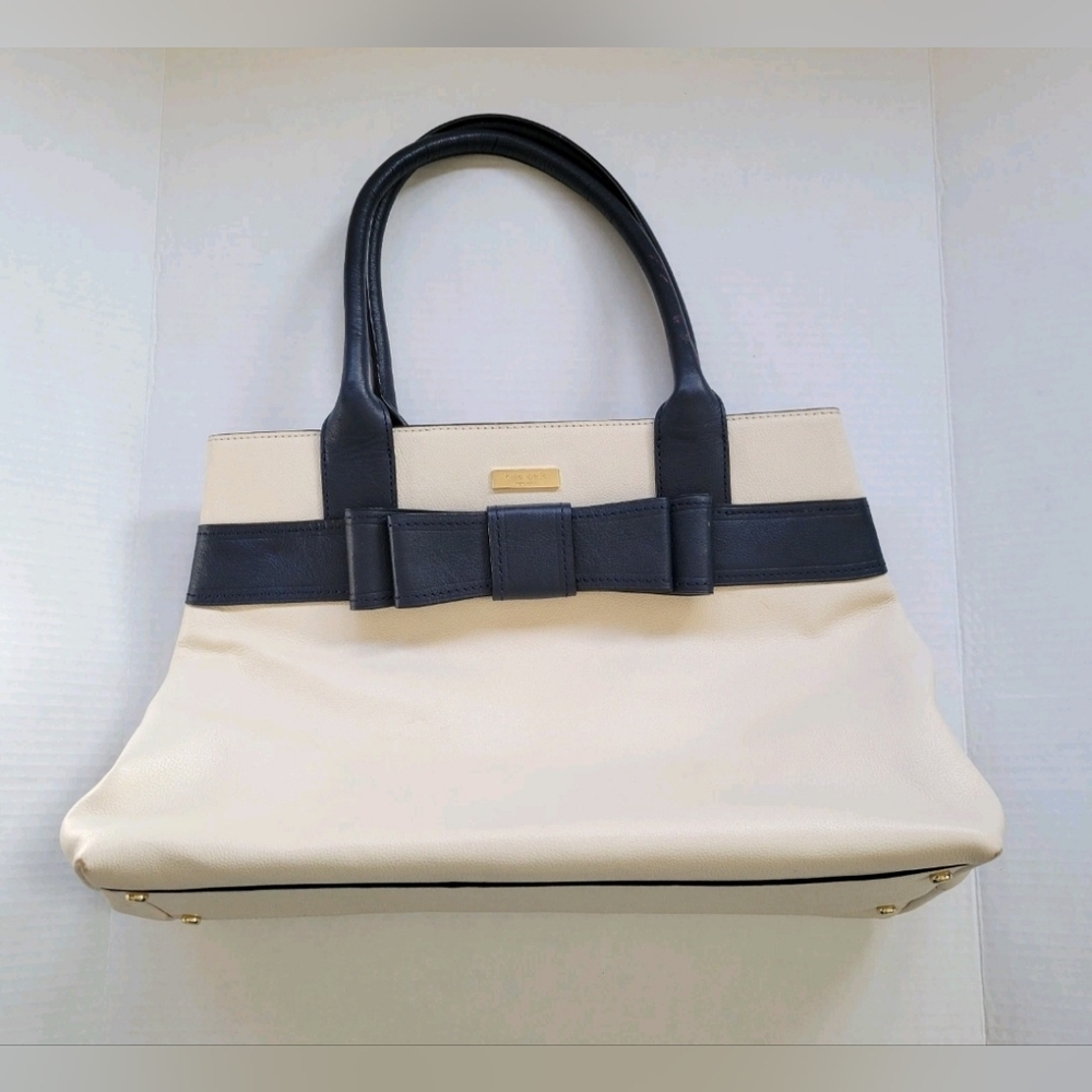 Kate Spade Off White & Navy Bow Tote Handbag